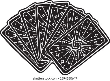 Vector hand drawn illustration of tarot cards. Magic and witchcraft symbols. Flat and cartoon style. For stickers, tattoo, print design.