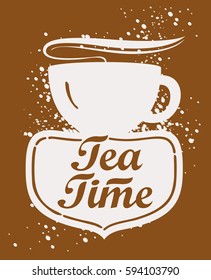 Vector hand drawn illustration of tea cup with lettering. Tea time