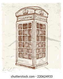 vector hand drawn illustration of telephone cabin