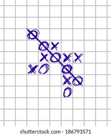 vector hand drawn illustration of tic tac toe on the squared school notebook