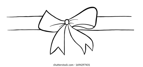 Ilustración dibujada a mano por vectores de cinta atada. Bordes negros y fondo blanco.