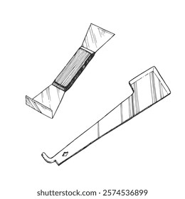 Ilustração desenhada à mão do vetor de ferramentas para a colmeia. Equipamento de apicultura de esboço preto e branco.
