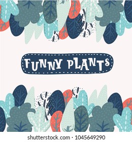 Vector hand drawn illustration with trees elements in vintage colors.