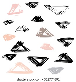 Vector hand drawn illustration with triangles. Watercolor and dry brush. Easy to color and edit hand drawn traced shapes
