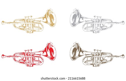 Vector Hand Dibujó Ilustración De Trumpet. Esbozo de instrumentos musicales Trumpet
