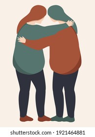 vector hand drawn illustration two girls hug each other. support, friendship, understanding, feminine strength, acceptance. trending flat illustration for websites, magazines and apps