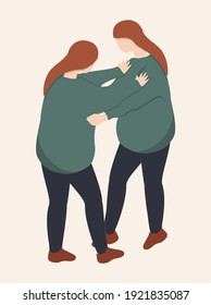 vector hand drawn illustration - two identical girls are fighting each other. struggle with oneself, mental disorders, self-rejection. trending flat illustration for websites, magazines, applications