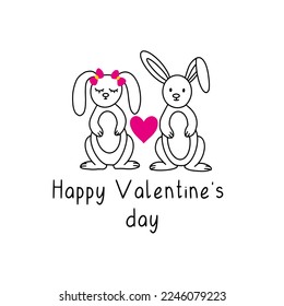 Ilustración dibujada a mano por vectores con dos conejos. Símbolo de amor.
