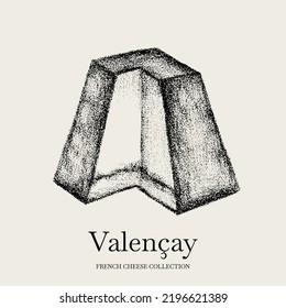 Ilustración del queso Valencay por el vector a mano. Plantilla para tarjeta, afiche, banner, imprimir para camiseta.