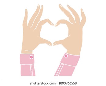Vektorhandgezeichnete Illustration zum Valentinstag. Hände in Herzform. Zeichen der Liebe einzeln auf weißem Hintergrund.