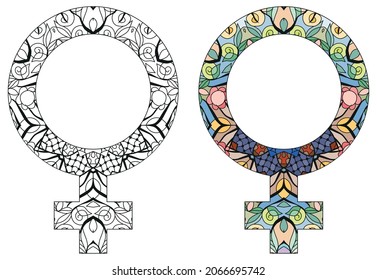 Ilustración de la señal de Venus dibujada a mano por vectores. Signos de horóscopo, símbolos mágicos, íconos. Concepto de astrología para diseño oculto. Conjunto de colores y contorno