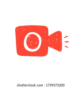 Vector hand drawn illustration of video camera icon logo