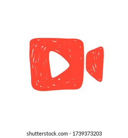 Vector hand drawn illustration of video camera icon logo