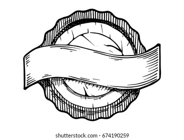 Vector hand drawn illustration of  vintage retro label stylized as engraving.