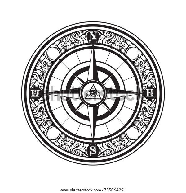 Vector Hand Drawn Illustration Vintage Compass Stock Vector Royalty Free Shutterstock