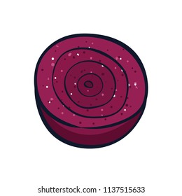 Vector hand drawn illustration of a violet beet. Coloful cartoon icon. Food art for print, web, mobile and infographics. Isolated on white background element.