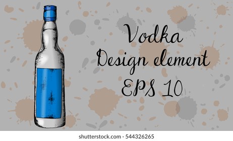 Vector hand drawn illustration of vodka bottle. Vintage style