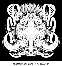 Vector hand drawn illustration of warthog  isolated.  Creative tattoo artwork. Template for card, poster, banner, print for t-shirt, pin, badge, patch, coloring books.