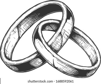 Vector hand drawn illustration of Wedding ring in vintage engraved style. Isolated on white background.