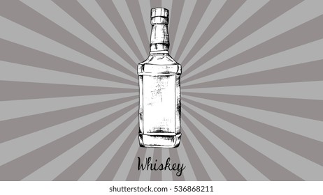 Vector hand drawn illustration of whiskey bottle