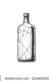 Vector hand drawn illustration of wine bottle in vintage engraved style. Isolated on white background.