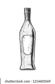 Vector hand drawn illustration of wine bottle in vintage engraved style. Isolated on white background.