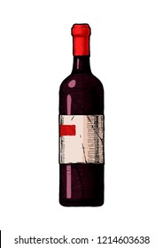 Vector hand drawn illustration of wine bottle in vintage engraved style. Isolated on white background.