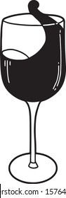 Vector hand drawn illustration of wine glass. Flat cartoon style, isolated on white background. For print, menu, cafe, restaurant, market. 