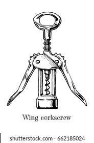 Vector hand drawn illustration of wing corkscrew in vintage engraved style on white background.