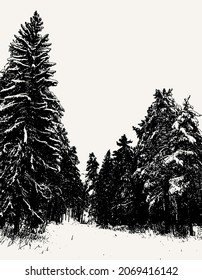 Vector hand drawn illustration of winter landscape . Template for card, poster, banner, print for t-shirt, pin, badge, patch.