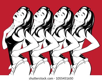 Vector hand drawn illustration of woman in swimsuit isolated. Template for card, poster, banner, print for t-shirt. 