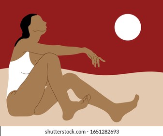 Vector hand drawn illustration of woman isolated. Creative artwork.  Template for card, poster, banner, print for t-shirt, pin, badge, patch.