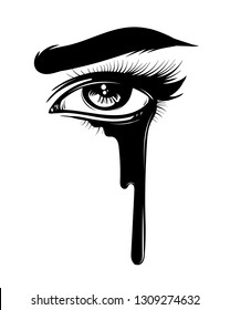 Vector hand drawn illustration of woman's eye isolated. Creative tattoo artwork. Template for card, poster. banner, print for t-shirt, pin, badge, patch.