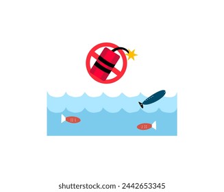Vector hand drawn illustration of world oceans day. Eco problem banner with restrictive sign. Save animal life suitable for banner, infographic and education awareness. Save ocean day.