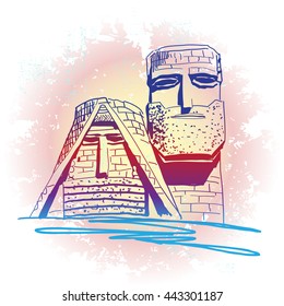 Vector Hand Drawn Illustration. World Famous Landmark Series: Armenia,Friendship Monument. Antique Symbol for Your Design