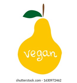Vector hand drawn illustration with yellow pear on white background.