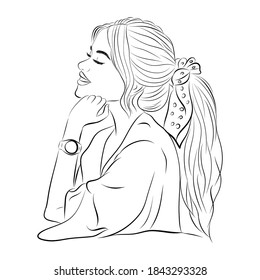 Vector hand drawn illustration of young girl. Isolated on white background