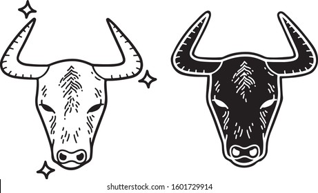 Vector hand drawn illustration of zodiac signs of Taurus. Flat style, isolated on white background.