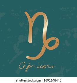 Vector hand drawn illustration of zodiac signs. Pattern and emblem for design of astrology, numerology, constellations, horoscope, astronomy.  Poster, decorative elements, packaging, green background