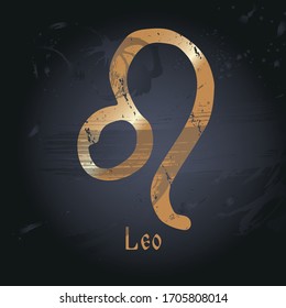 Vector hand drawn illustration of zodiac signs. Leo. Emblem for design of astrology, numerology, constellations, horoscope, astronomy.  Poster, decorative elements, packaging, black background