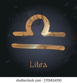 Vector hand drawn illustration of zodiac signs. Libra. Emblem for design of astrology, numerology, constellations, horoscope, astronomy.  Poster, decorative elements, packaging, black background