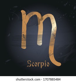 Vektorillustration handgezeichnete Illustration von Tierkreiszeichen.Skorpio. Emblem für das Design von Astrologie, Numologie, Konstellationen, Horoskop, Astronomie.  Poster, dekorative Elemente, Verpackung, schwarzer Hintergrund