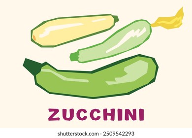 vector hand drawn illustration of Zucchini, imitation of paper cutting without rounded shapes, only straight