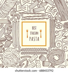 Vector hand drawn illustrations of food. Traditional italian pasta. Background menu