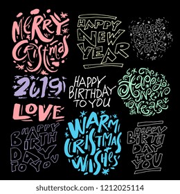 Vector hand drawn illustrations with lettering "Happy New Years". Brush painted. Hand lettering for your designs: logo,  posters, invitations, cards, etc.
