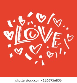 Vector hand drawn illustrations with lettering "Love". Brush painted. Hand lettering for your designs:,  posters, invitations, cards, etc.