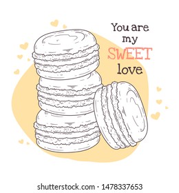 Vector hand drawn illustrations. Realistic french dessert - macaroons. Each object can be changed and moved for your design.