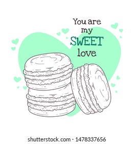 Vector hand drawn illustrations. Realistic french dessert - macaroons. Each object can be changed and moved for your design.