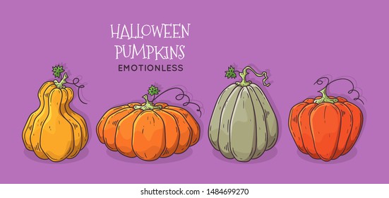 Vector hand drawn illustrations. Realistic symbol of Halloween - pumpkin. Each object can be changed and moved for your design.