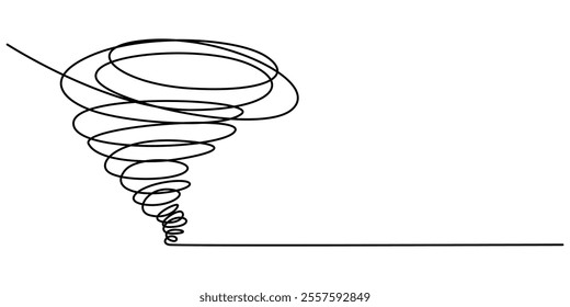 Vector hand drawn illustrations tornado. Doodle style on white background, Storm with tornado - hand drawing one single continuous line banner. Vector stock illustration isolated on white background. 